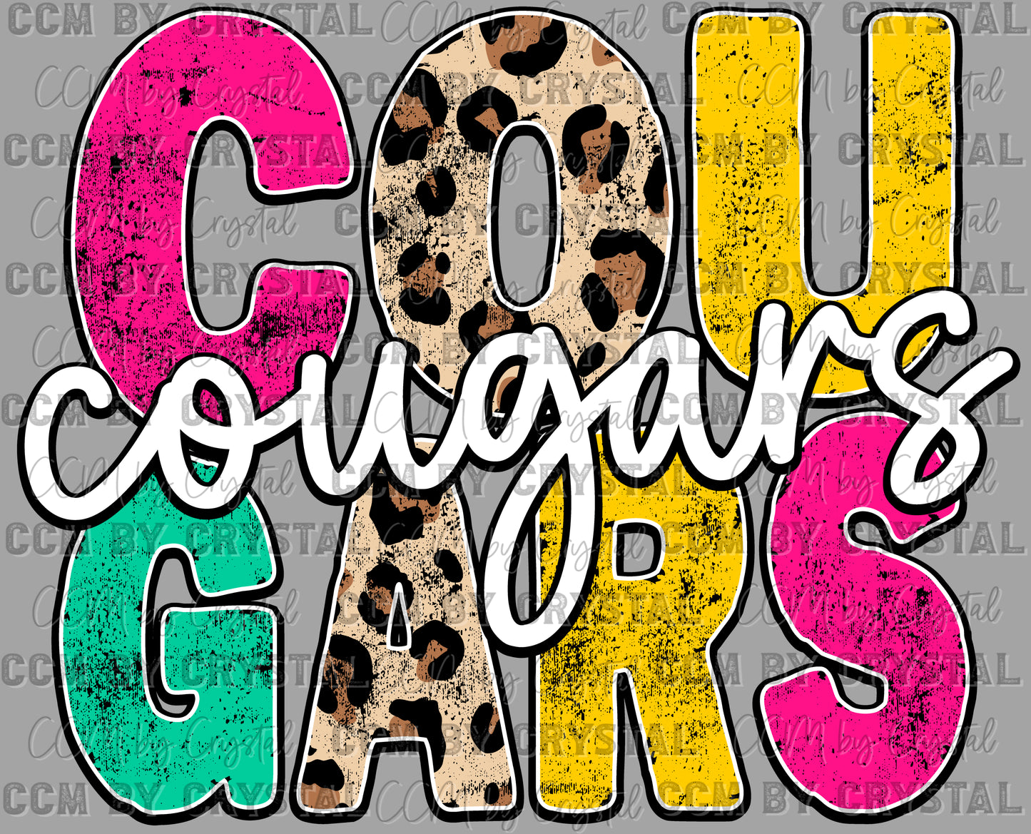 Cougars Colorful Leopard Mascot Ready to Press Transfer DTF Transfer Sublimation Transfer