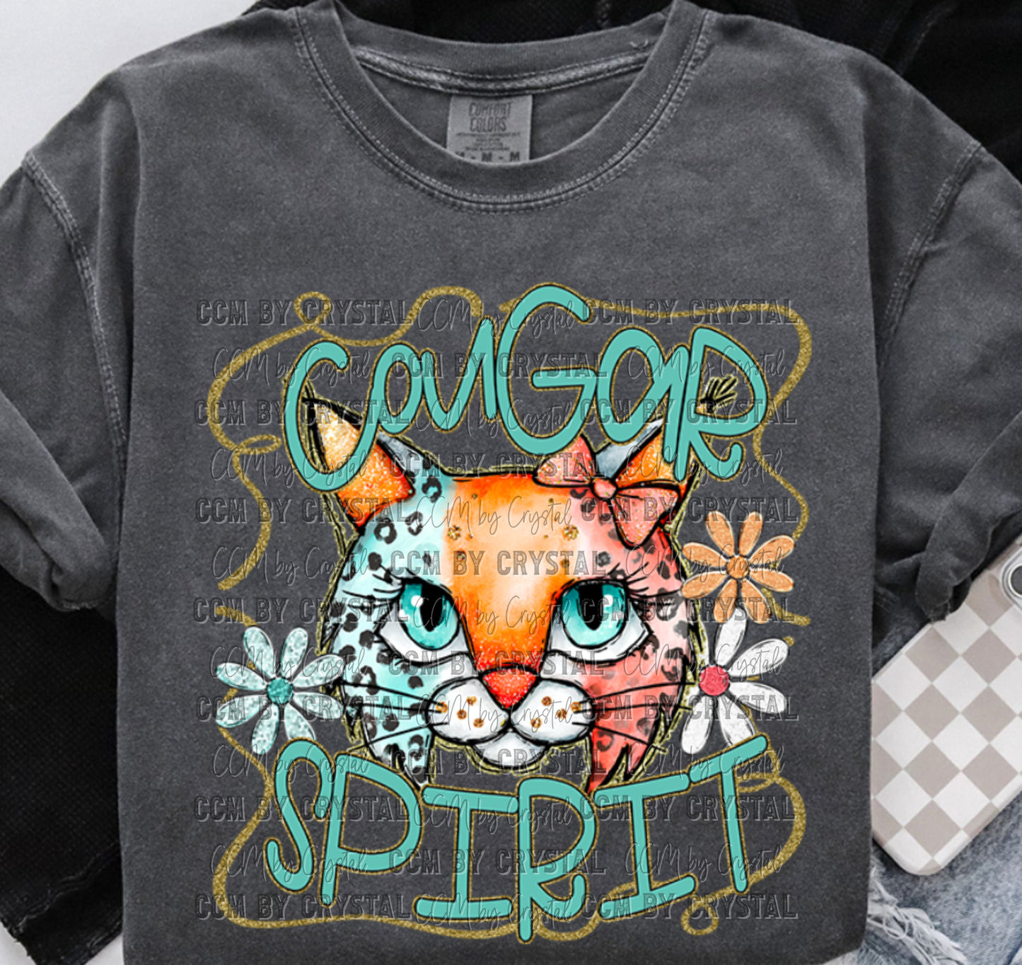 Cougar Spirit Cartoon Mascot Ready to Press Transfer DTF Transfer Sublimation Transfer