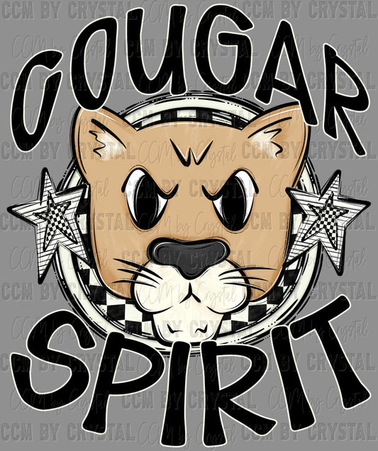 Cougar Spirit Stars Checkered Mascot Sports Ready to Press Transfer DTF Transfer Sublimation Transfer