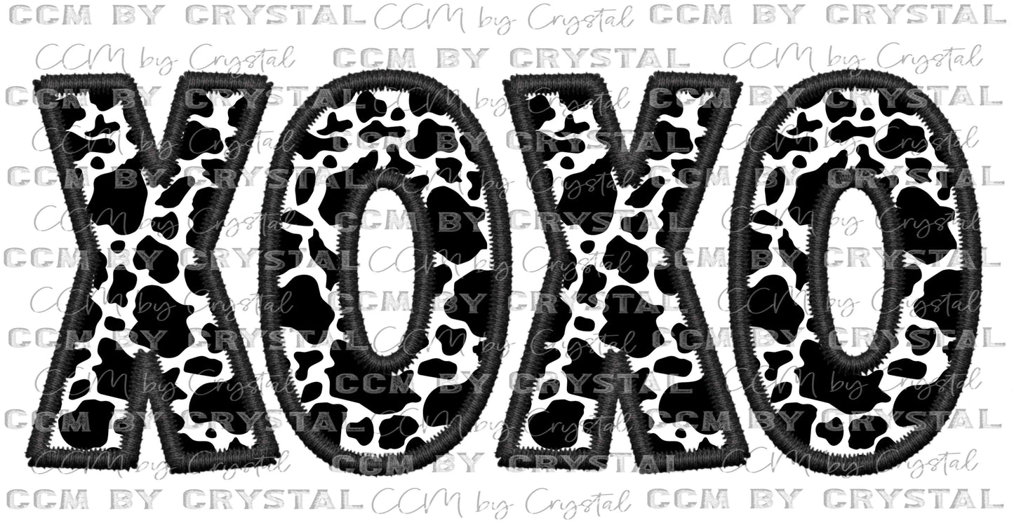 Valentines Day XoXo Cow Faux Embroidery Ready to Press Transfer
