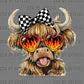 Valentines Day Highland Cow Fire Glasses Ready to Press Instant Peel DTF Transfers Sublimation Transfers