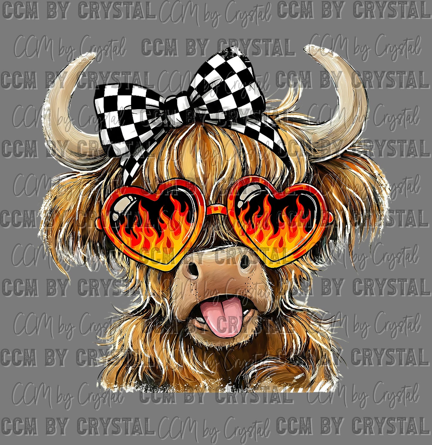 Valentines Day Highland Cow Fire Glasses Ready to Press Instant Peel DTF Transfers Sublimation Transfers
