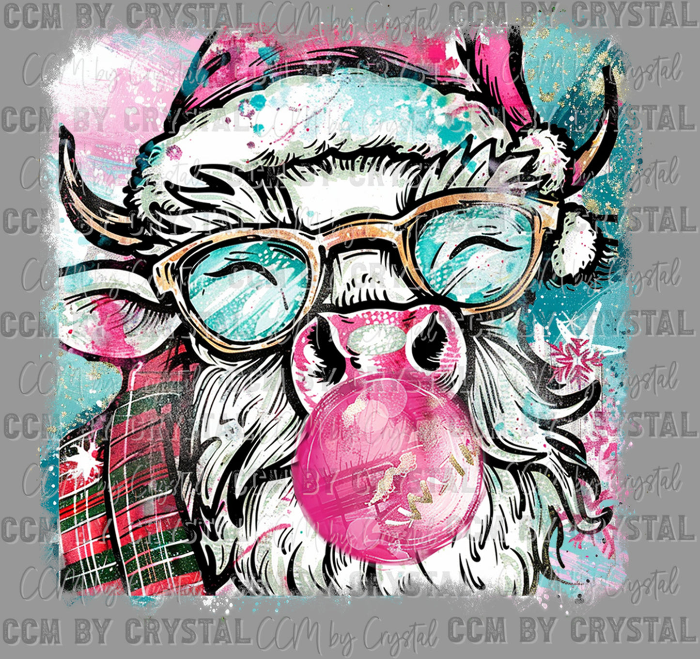 Highland Cow Bubble Christmas Ready to Press Transfer DTF Transfer Sublimation Transfer