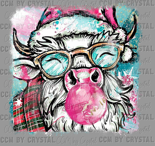 Highland Cow Bubble Christmas Ready to Press Transfer DTF Transfer Sublimation Transfer
