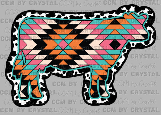 Aztec Cow Clean Western Ready to Press Transfer DTF Transfer Sublimation Transfer