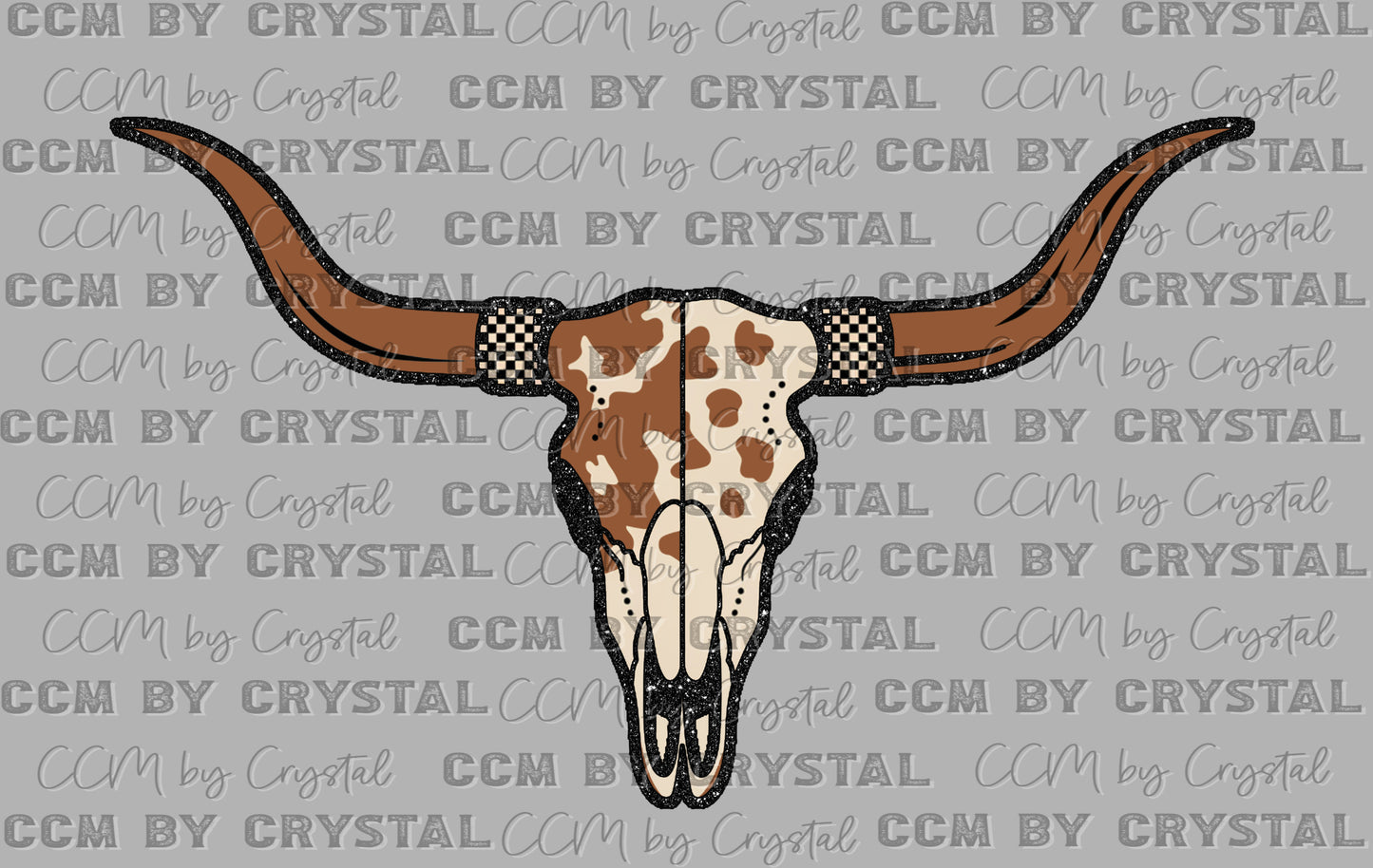 Western Cow Longhorn Skull faux Glitter Ready to Press Instant Peel DTF Transfers Sublimation Transfers