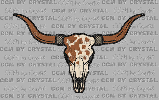 Western Cow Longhorn Skull faux Glitter Ready to Press Instant Peel DTF Transfers Sublimation Transfers