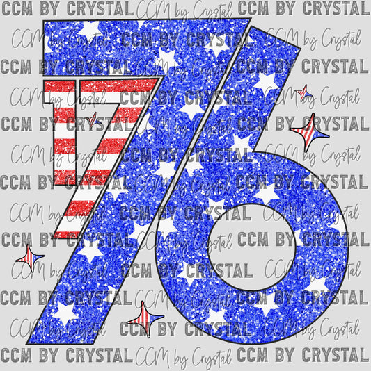 1776 America Faux Glitter Ready to Press Transfer