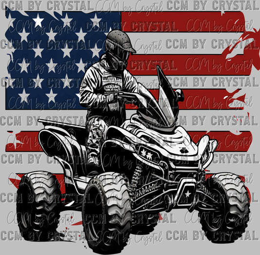 USA Flag ATV Rider Ready to Press Transfer