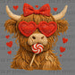 Valentines Day Highland Cow Faux Yarn Ready to Press Instant Peel DTF Transfers Sublimation Transfers