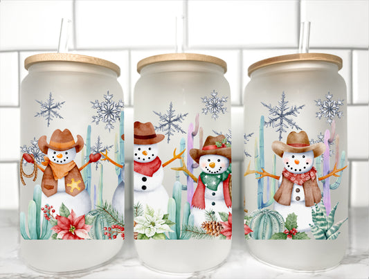 Christmas Cowboy Snowman UV Transfer 16oz Libby Glass Can Wrap Ready to Apply (Copy)