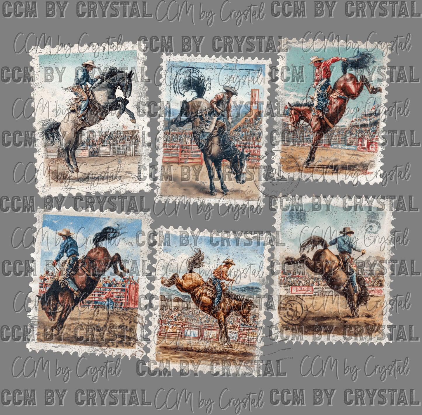 Cowboy Rodeo Stamps Western Ready to Press Instant Peel DTF Transfers Sublimation Transfers