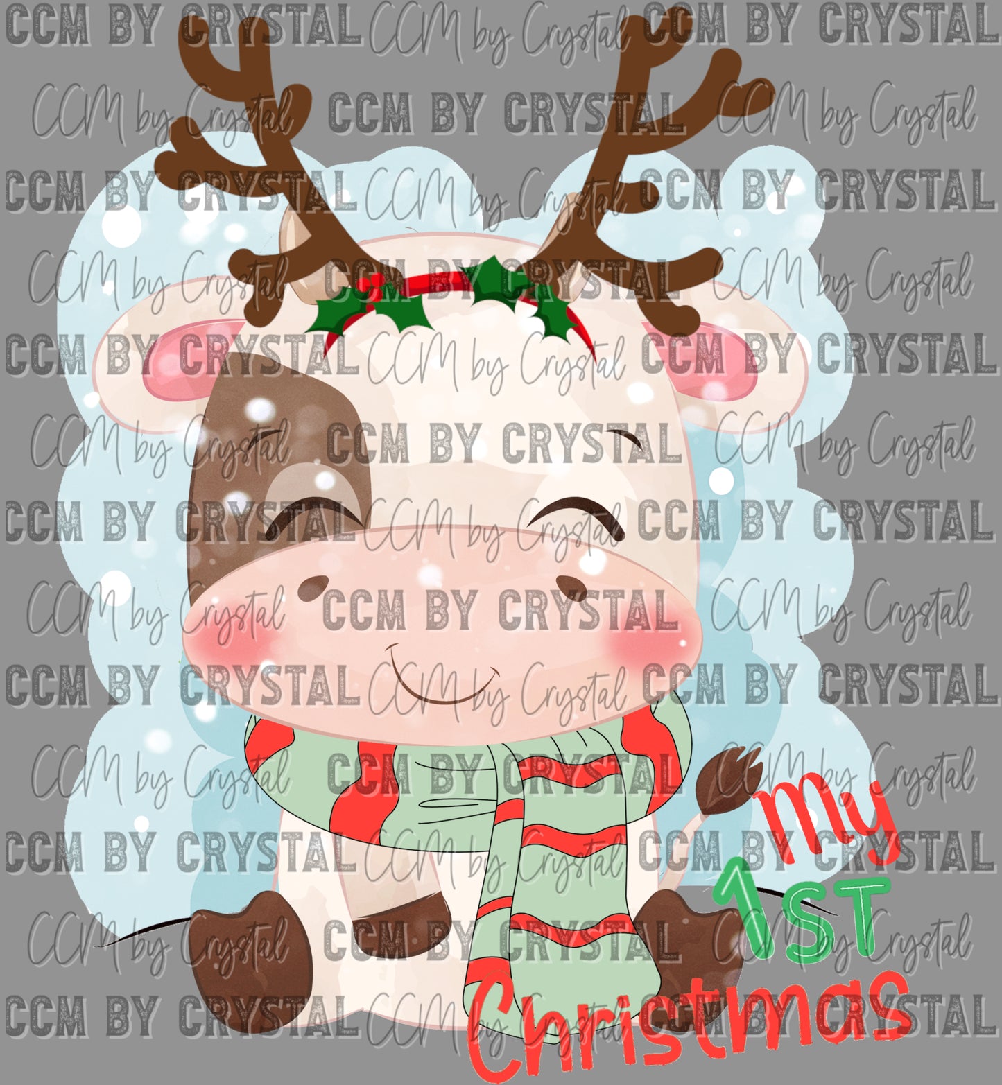 Cow My 1st Christmas Ready to Press Transfer DTF Transfer Sublimation Transfer