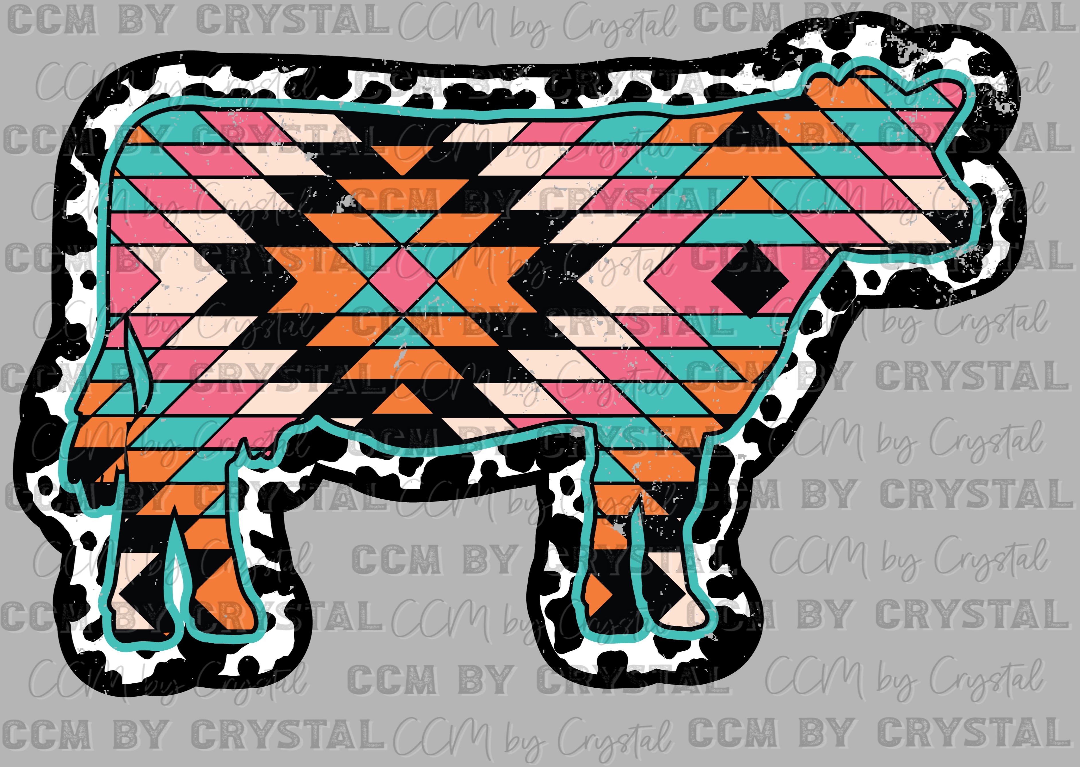 Aztec Cow Distressed Western Ready to Press Transfer DTF Transfer Subl ...