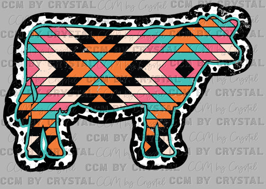 Aztec Cow Distressed Western Ready to Press Transfer DTF Transfer Sublimation Transfer