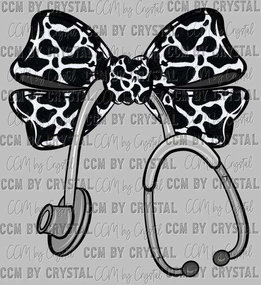 Cow Print Stethoscope Bow Nurse Ready to Press Transfer DTF Transfer Sublimation Transfer