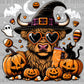 Highland Cow Halloween White Bats Ready to Press Transfer DTF Transfer Sublimation Transfer