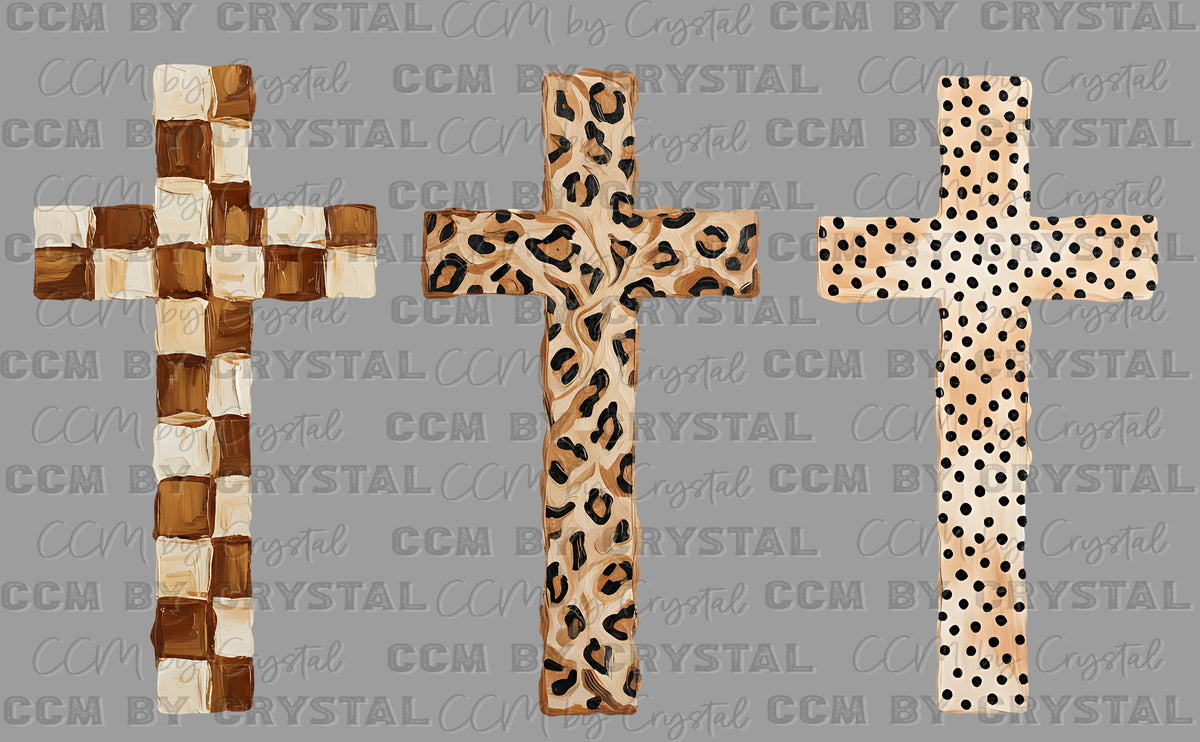 Three Crosses Brown Fall Christmas Ready to Press DTF Transfers