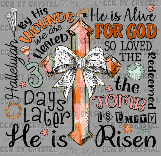 He is Risen Cross Christian Ready to Press Transfer DTF Transfer Sublimation Transfer