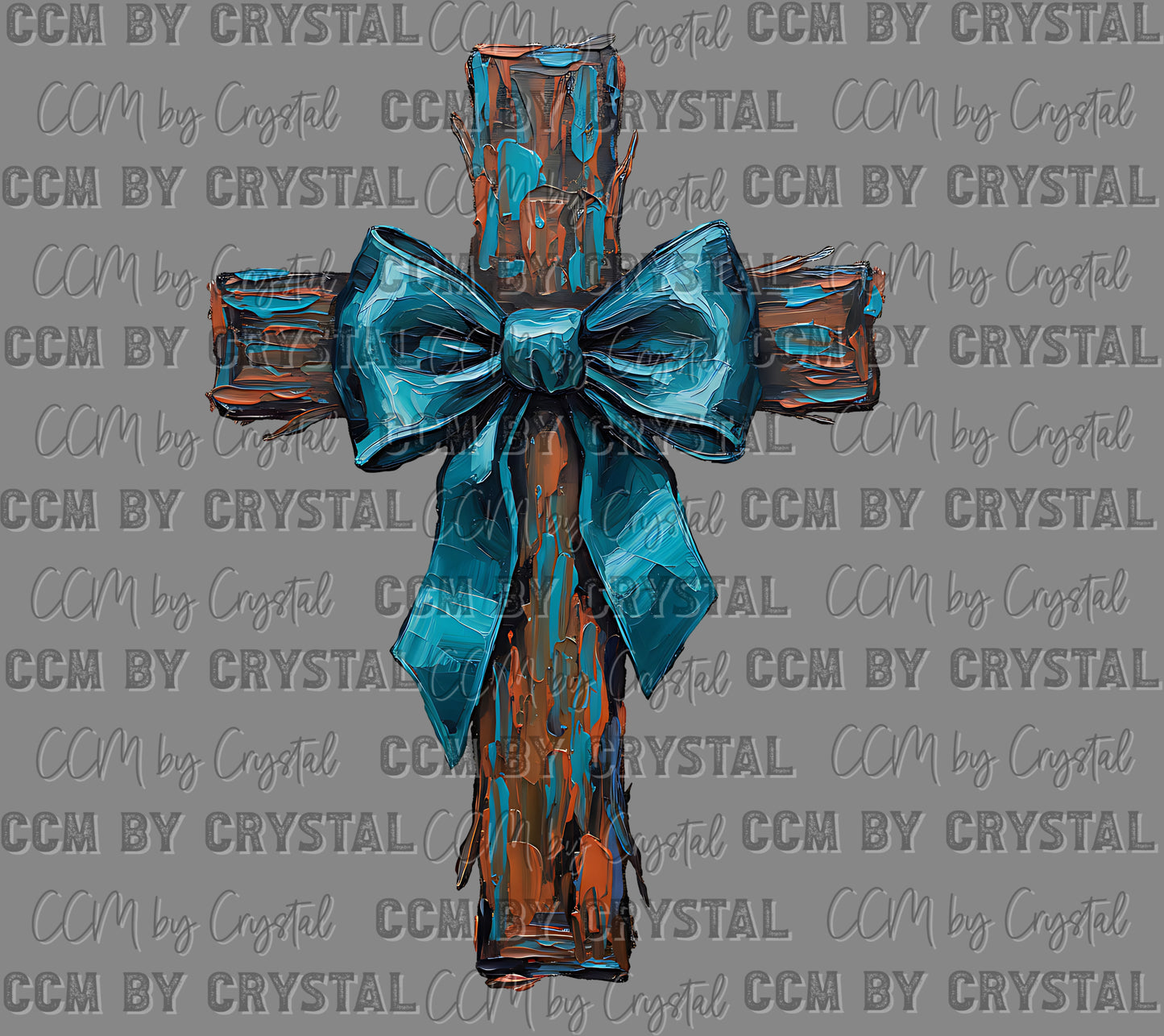 Turquoise Bow Faux Painted Cross Ready to Press Instant Peel DTF Transfers Sublimation Transfers