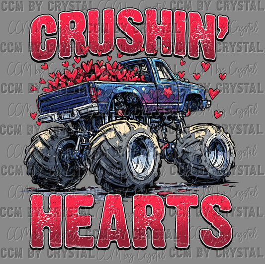 Crushing Hearts Valentines Day Monster Truck Ready to Press DTF Transfers Sublimation Transfers