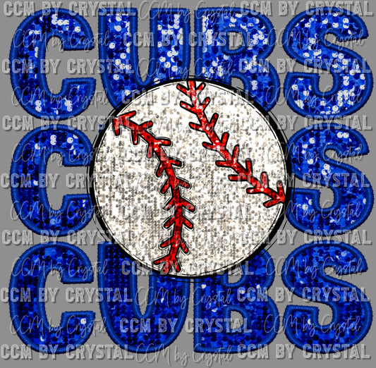 Cubs Faux Sequins Faux Embroidery Baseball PNG Digital File ONLY