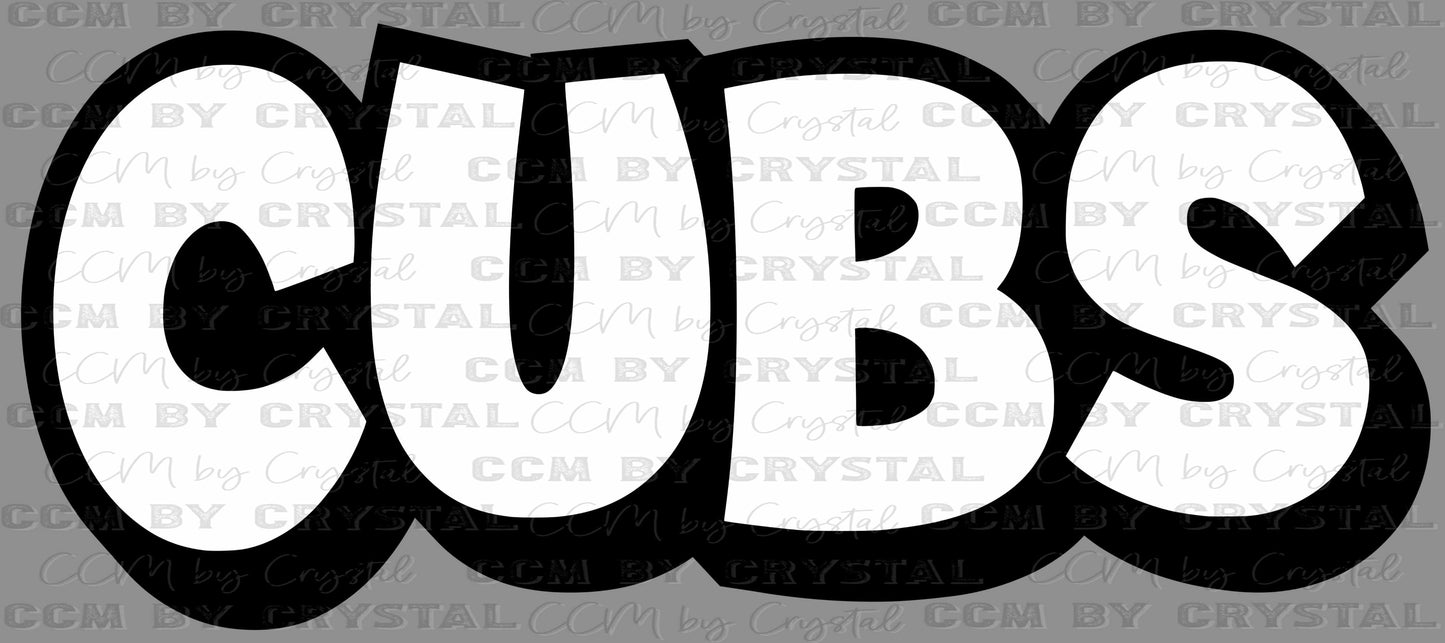 Cubs Black and White Sports Mascot Ready to Press Transfer DTF Transfer Sublimation Transfer