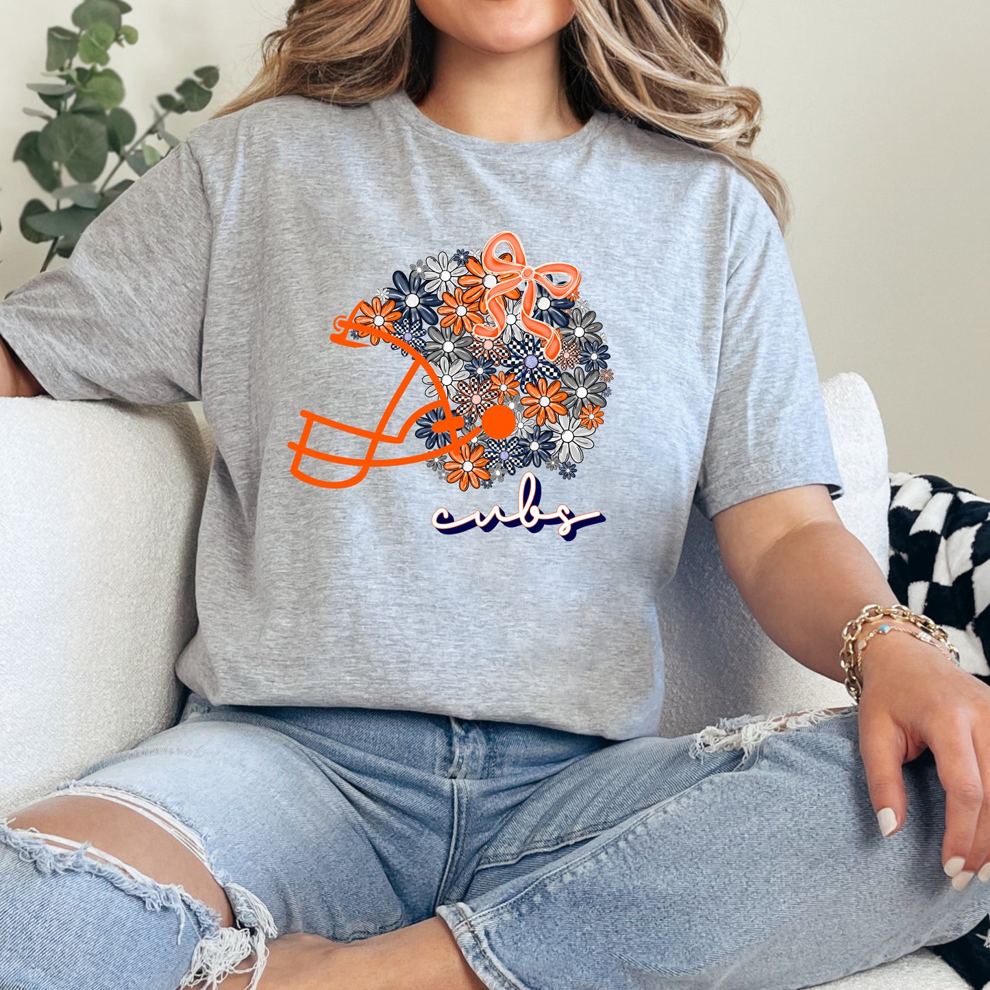 Floral Football Helmet Cubs T-shirt