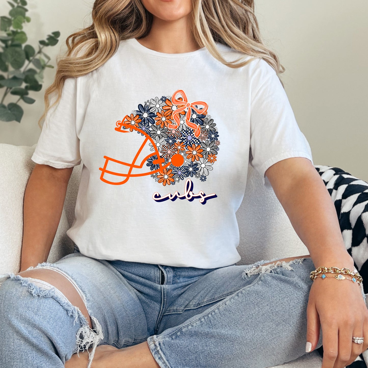 Floral Football Helmet Cubs T-shirt