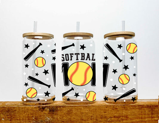 Softball Mom UV Transfer 16oz Libby Glass Can Wrap Ready to Apply