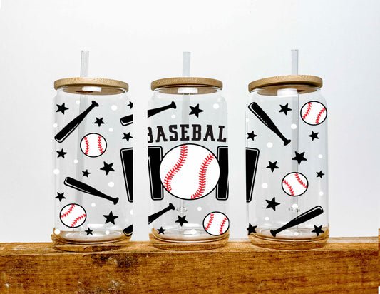 Baseball Mom UV DTF Transfer 16oz Libby Glass Can Wrap Ready to Apply