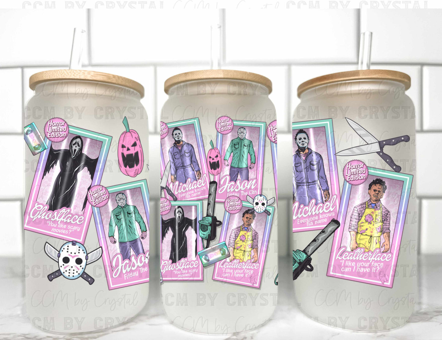 Horror Halloween UV Transfer 16oz Libby Glass Can Wrap Ready to Apply