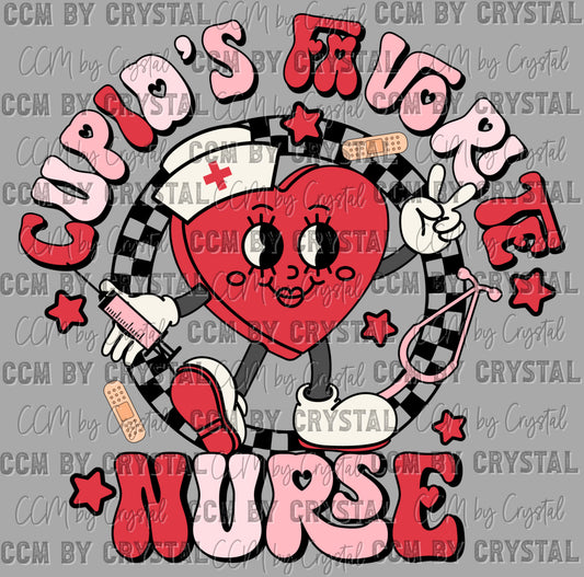 Cupid's Favorite Nurse Valentines Day Ready to Press Transfer DTF Transfer Sublimation Transfer