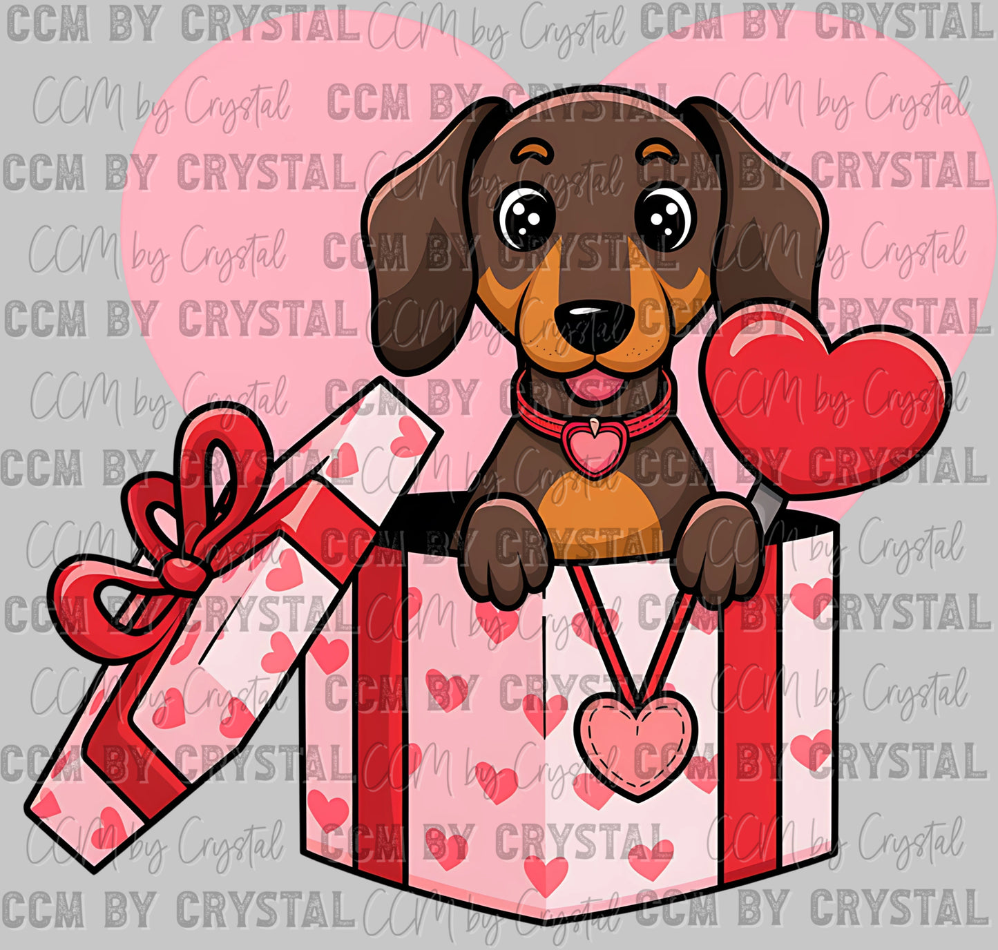 Dachshund Gift Pink Valentines Day Ready to Press Transfer DTF Transfer Sublimation Transfer