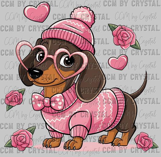 Dachshund Glasses Valentines Day Ready to Press Transfer DTF Transfer Sublimation Transfer