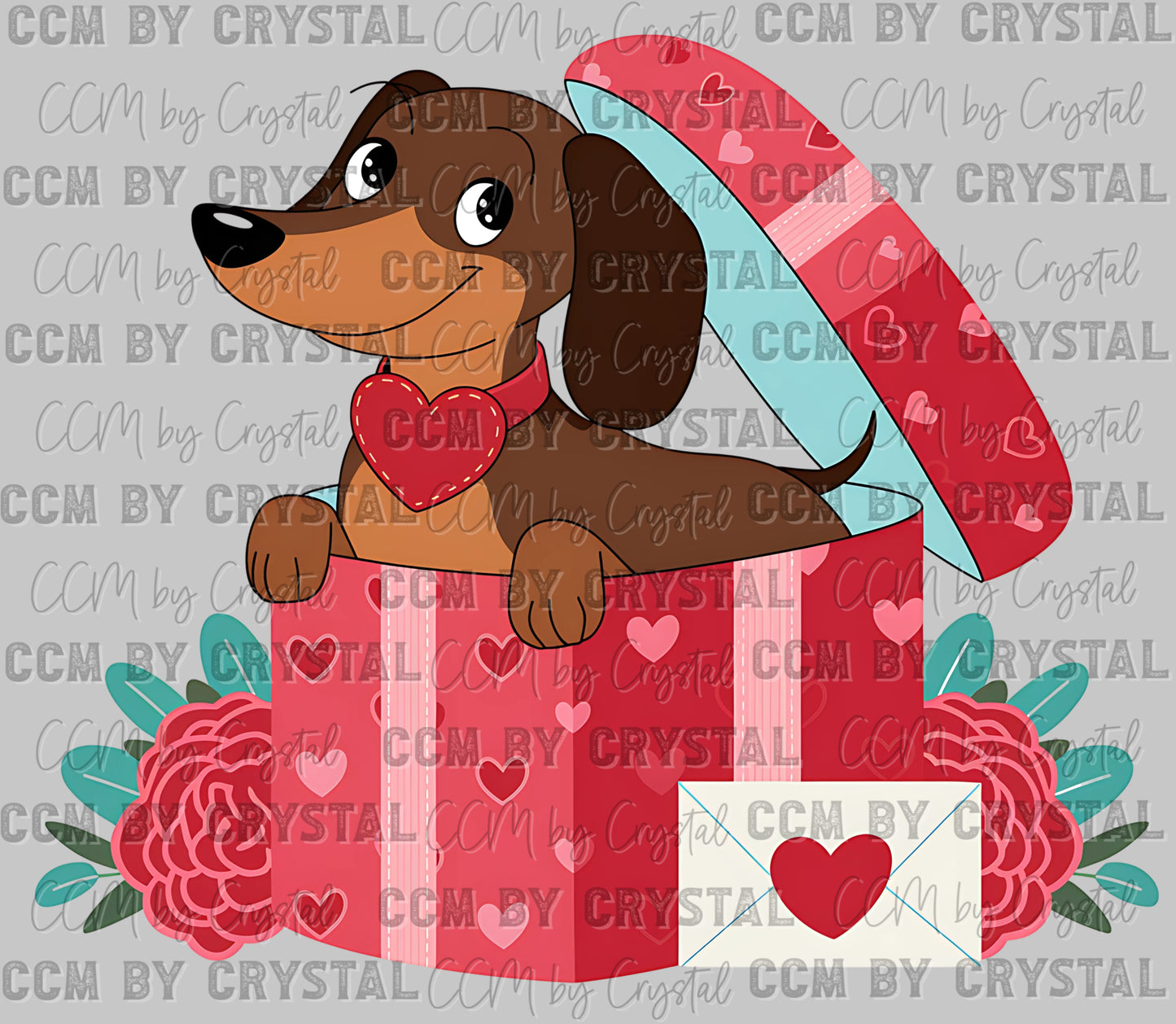 Dachshund Gift Red Valentines Day Ready to Press Transfer DTF Transfer Sublimation Transfer