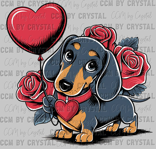 Dachshund Balloon Valentines Day Ready to Press Transfer DTF Transfer Sublimation Transfer
