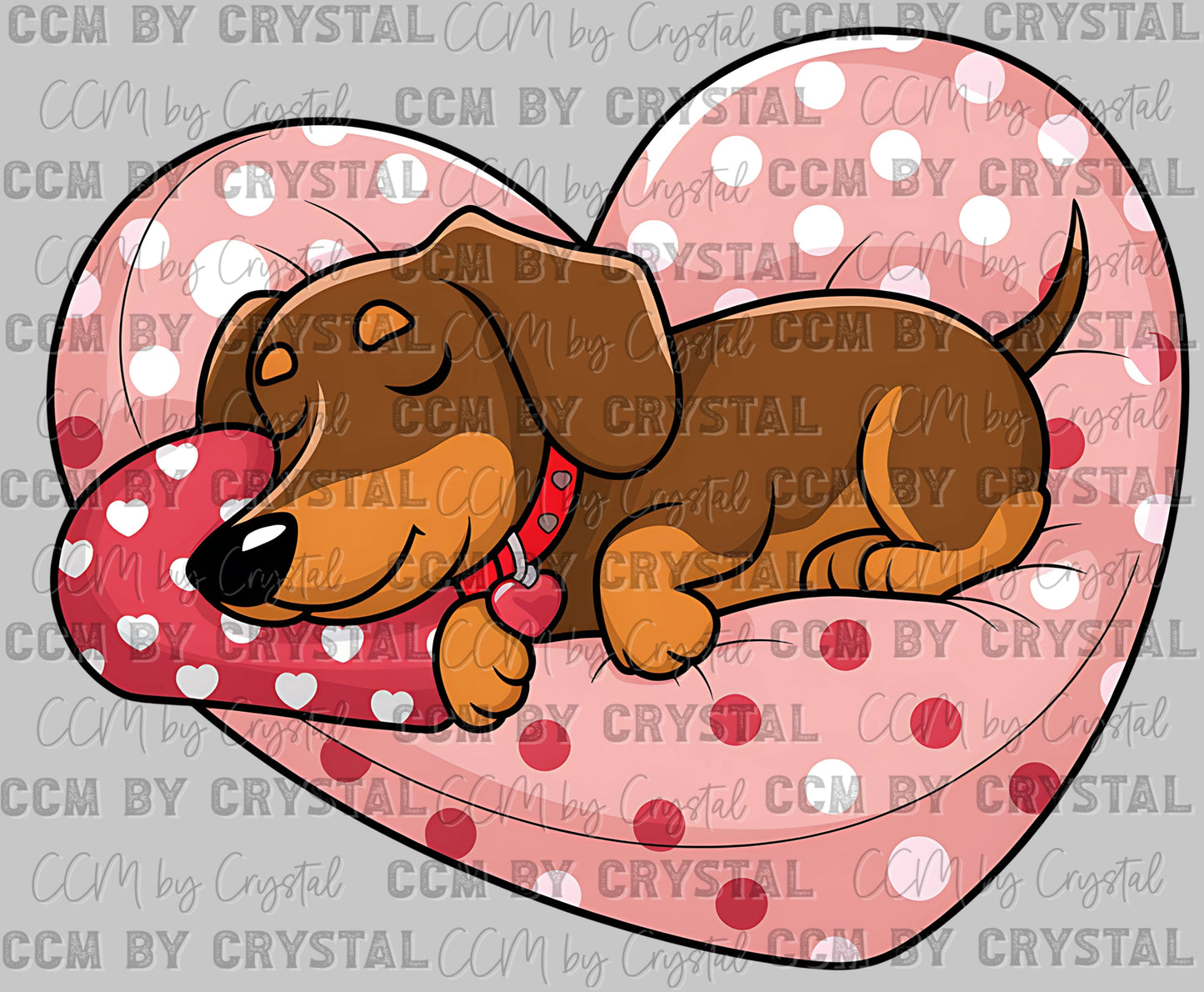 Dachshund Sleeping Valentines Day Ready to Press Transfer DTF Transfer Sublimation Transfer
