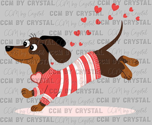 Dachshund Running Valentines Day Ready to Press Transfer DTF Transfer Sublimation Transfer