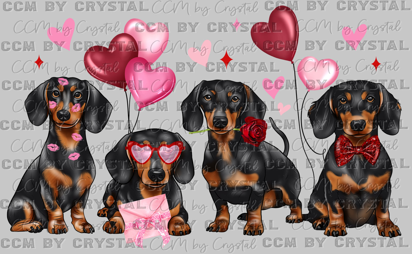 Valentines Day Dachshunds Ready to Press Transfer DTF Transfer Sublimation Transfer