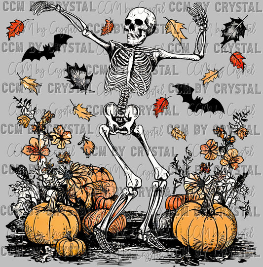 Dancing Skeleton Black Halloween Fall Ready to Press Transfer DTF Transfer Sublimation Transfe