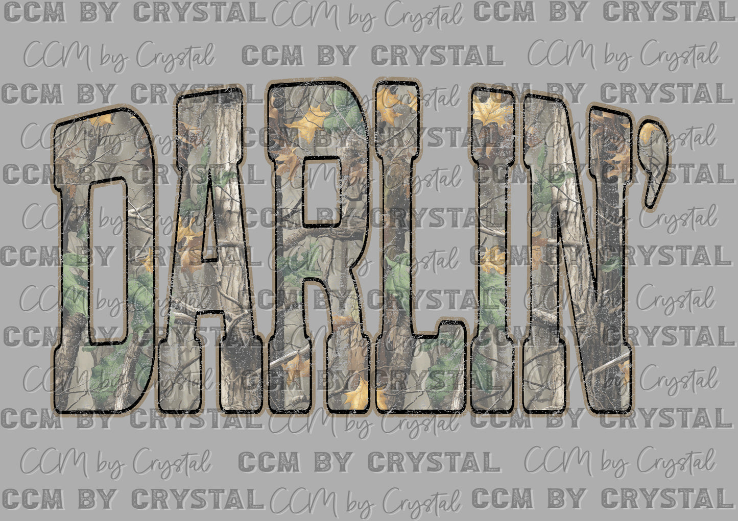 Darlin Camo Distressed Dark Outline Ready to Press DTF Transfers Sublimation Transfers