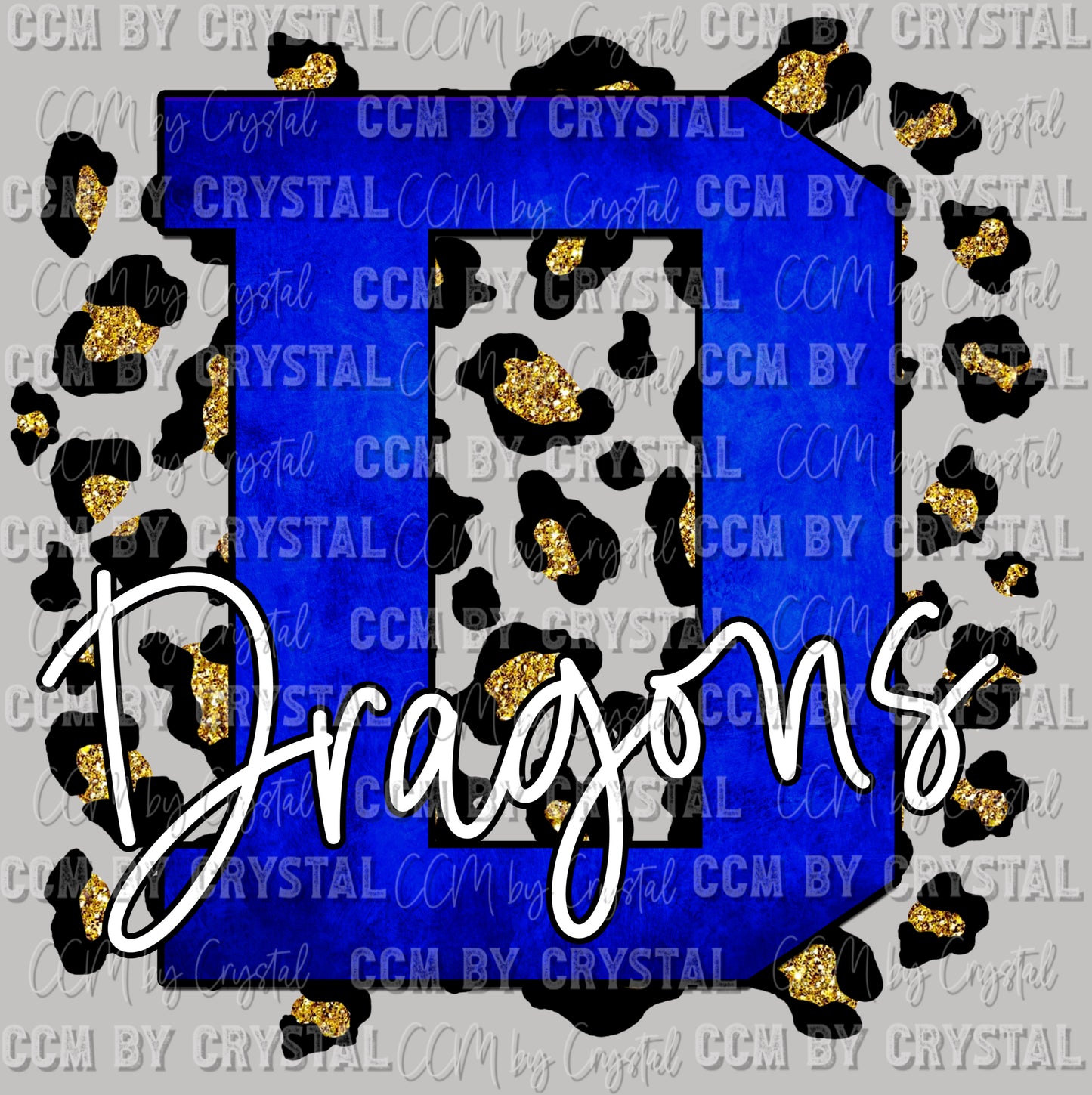 D Dragons Blue with Gold Leopard Background PNG Digital File ONLY