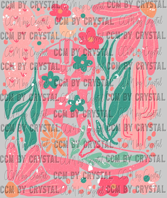 Boho Cowgirl Boot Distressed Rodeo Western Ready to Press Transfer DTF Transfer Sublimation Transfer
