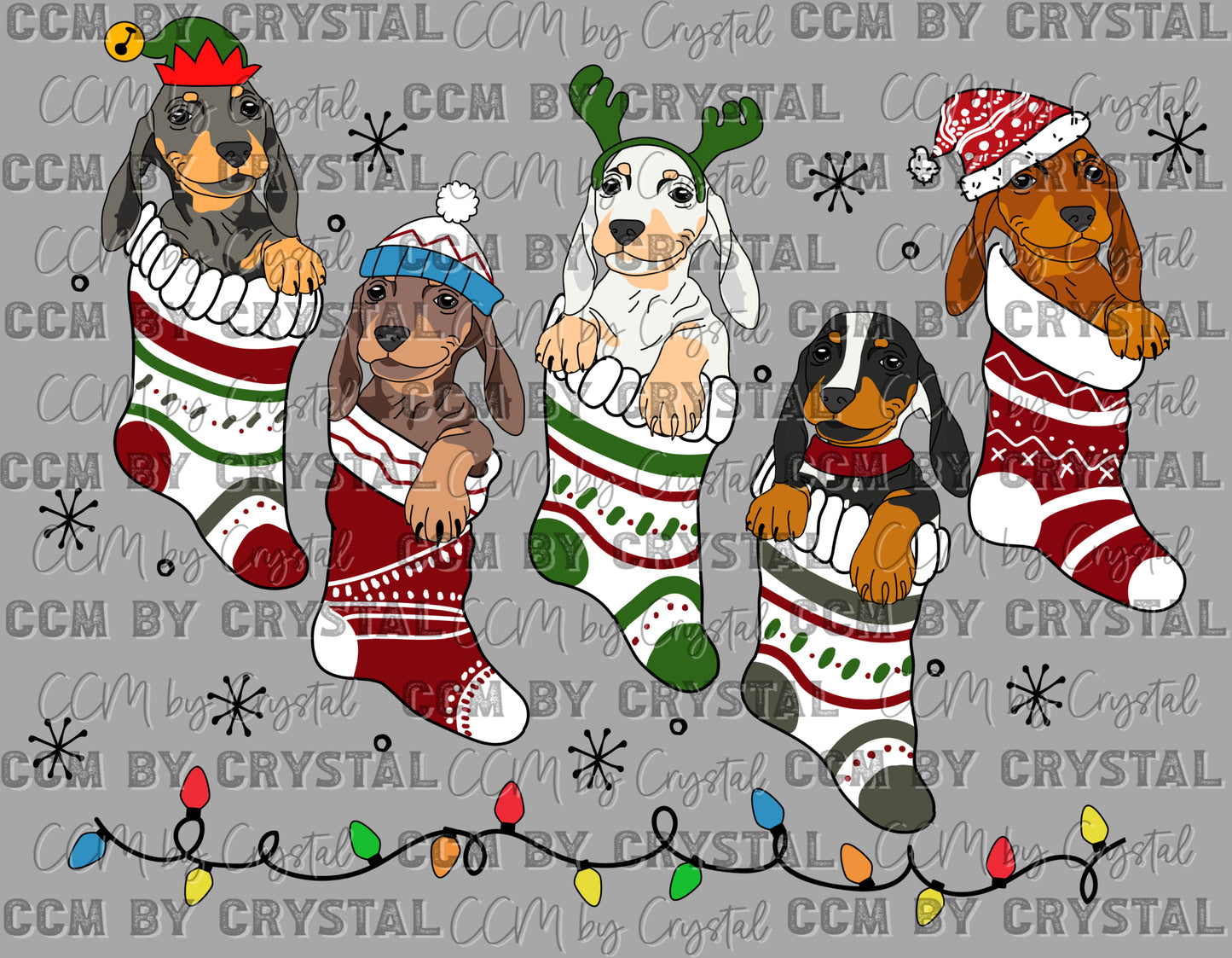 Christmas Dachshunds Ready to Press Transfer DTF Transfer Sublimation Transfer