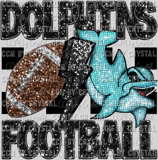 Dolphins Football Faux Sequins Faux Embroidery Ready to Press Transfer