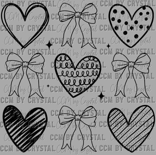 Hearts and Bows Valentines Day Ready to Press Transfer DTF Transfer Sublimation Transfer