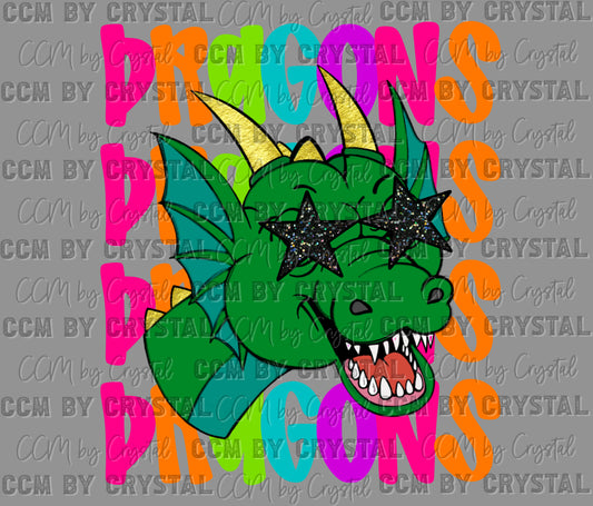 Dragons Colorful Mascot Faux Glitter Ready to Press Transfer DTF Transfer Sublimation Transfer