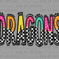 Dragons Colorful Checkered Mascot Ready to Press Transfer DTF Transfer Sublimation Transfer
