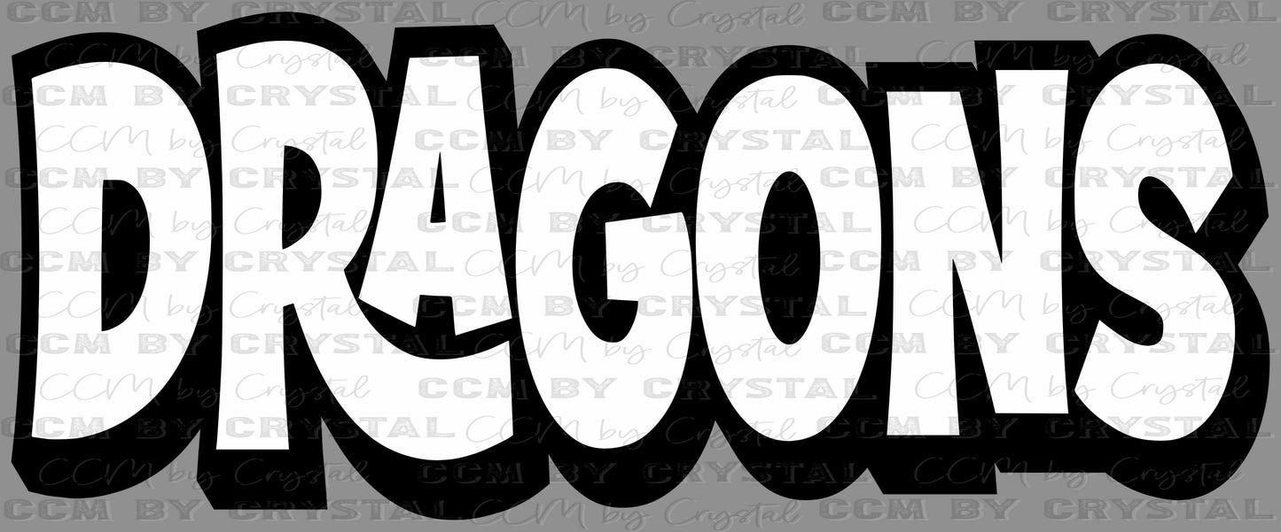 Dragons Black and White Sports Mascot Ready to Press Transfer DTF Transfer Sublimation Transfer